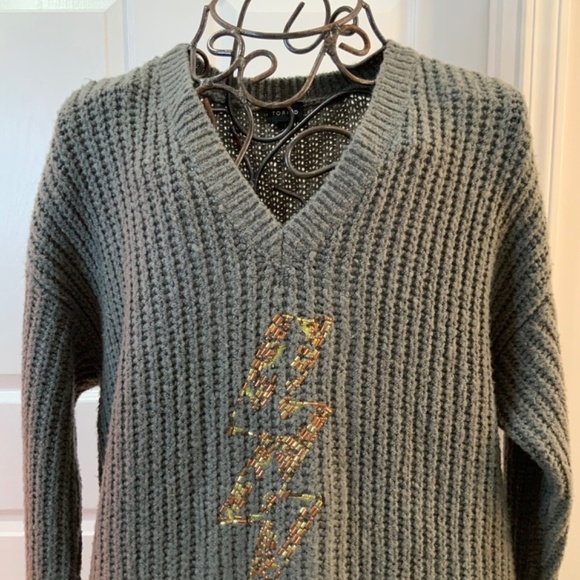 Torrid Chunky Knit Gold Beaded Thunder Bolt Warm Winter Sweater Plus Size 1X - Picture 3 of 6